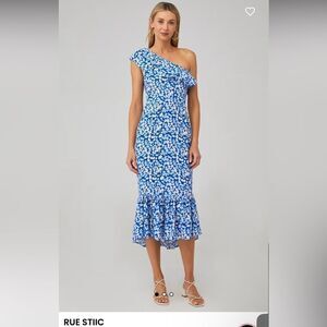 Rue Stiic Women's Westcott One Shoulder Blue Floral Midi Dress Size XS